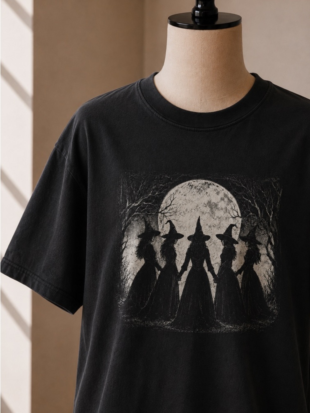 Witches Coven Spooky Forest Halloween Black T-Shirt - Picture 2 of 3
